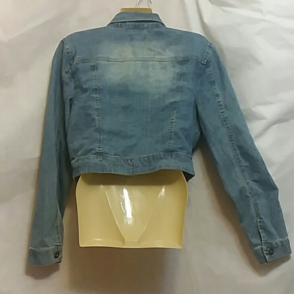 Taxi Womens Large Blue Jean Jacket Y2K Cropped Stretch Denim Boho - Picture 4 of 5